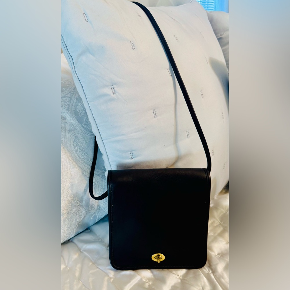 Coach Black Leather Crossbody Bag with Gold Accents - Picture 7 of 13